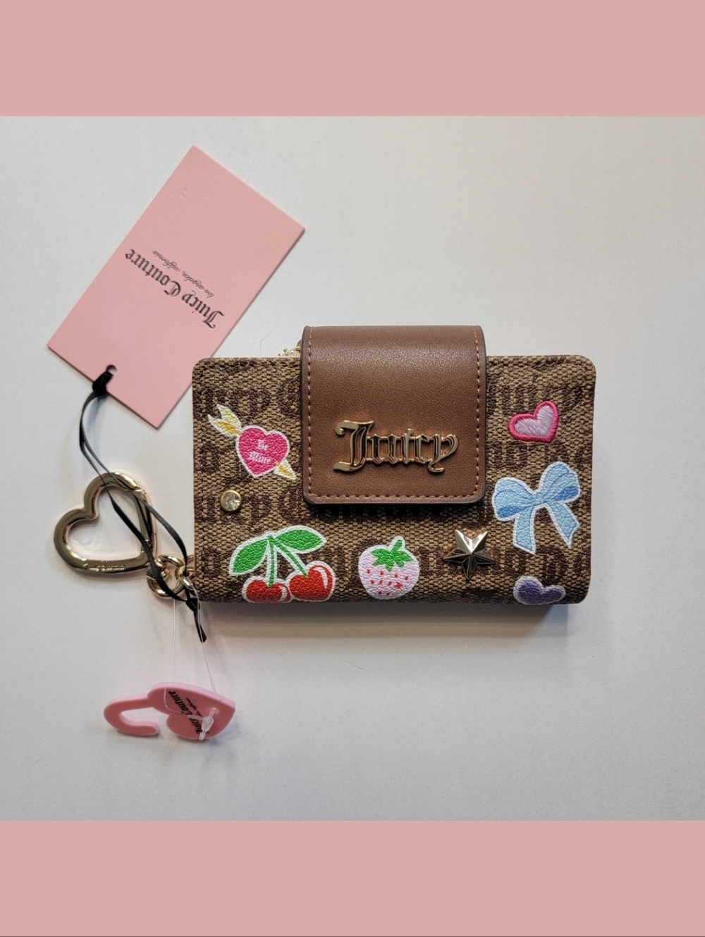 NWT Juicy Couture Brown Logo Wallet with Colorful Patch Accents